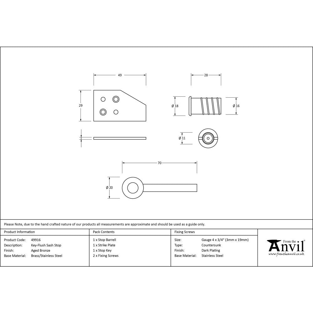 This is an image showing From The Anvil - Aged Bronze Key-Flush Sash Stop available from T.H Wiggans Architectural Ironmongery in Kendal, quick delivery and discounted prices