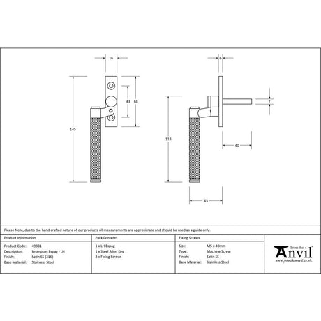 This is an image showing From The Anvil - Satin Marine SS (316) Brompton Espag - LH available from T.H Wiggans Architectural Ironmongery in Kendal, quick delivery and discounted prices