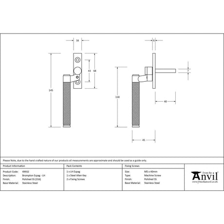 This is an image showing From The Anvil - Polished Marine SS (316) Brompton Espag - LH available from T.H Wiggans Architectural Ironmongery in Kendal, quick delivery and discounted prices