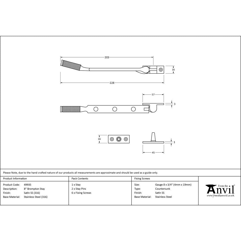 This is an image showing From The Anvil - Satin Marine SS (316) 8" Brompton Stay available from T.H Wiggans Architectural Ironmongery in Kendal, quick delivery and discounted prices