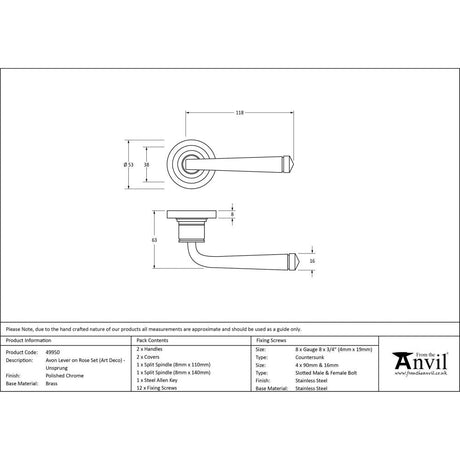 This is an image showing From The Anvil - Polished Chrome Avon Round Lever on Rose Set (Art Deco) - Unspr available from trade door handles, quick delivery and discounted prices