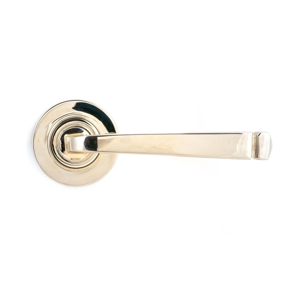 This is an image showing From The Anvil - Polished Nickel Avon Round Lever on Rose Set (Plain) - Unsprung available from trade door handles, quick delivery and discounted prices