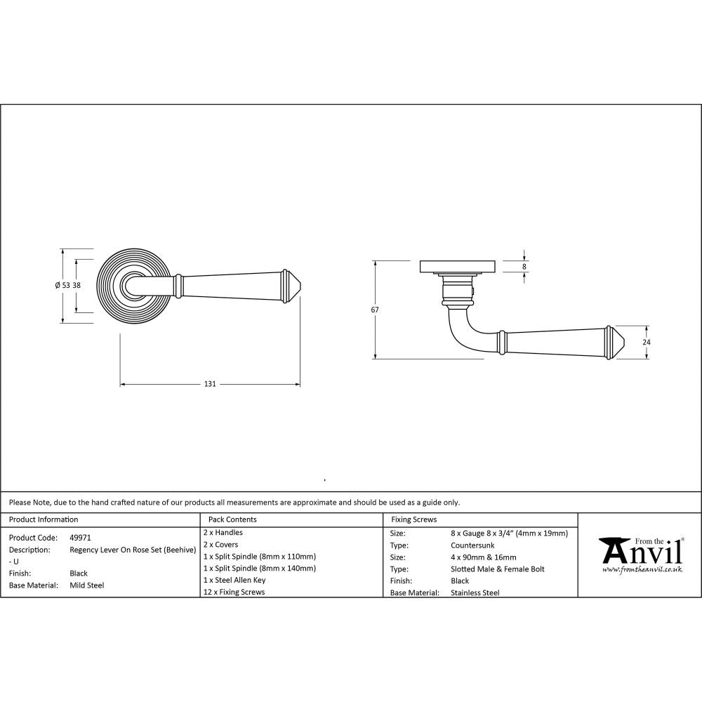 This is an image showing From The Anvil - Black Regency Lever on Rose Set (Beehive) - Unsprung available from trade door handles, quick delivery and discounted prices