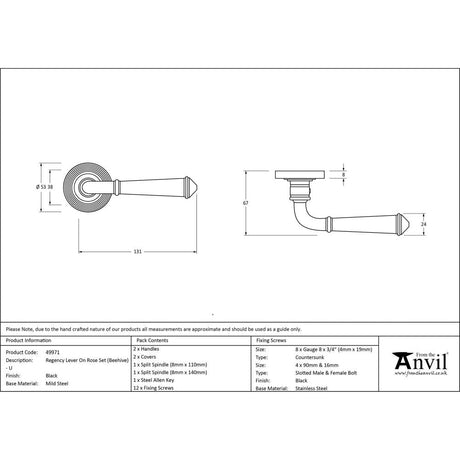 This is an image showing From The Anvil - Black Regency Lever on Rose Set (Beehive) - Unsprung available from trade door handles, quick delivery and discounted prices