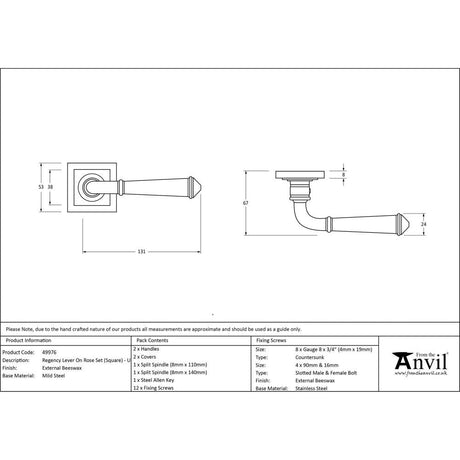 This is an image showing From The Anvil - External Beeswax Regency Lever on Rose Set (Square) - Unsprung available from trade door handles, quick delivery and discounted prices