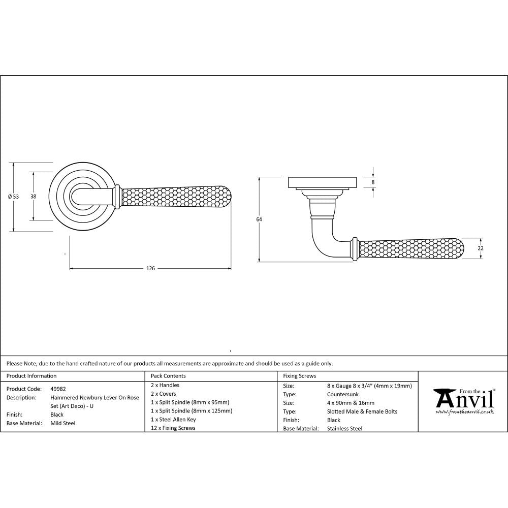 This is an image showing From The Anvil - Black Hammered Newbury Lever on Rose Set (Art Deco) - Unsprung available from trade door handles, quick delivery and discounted prices