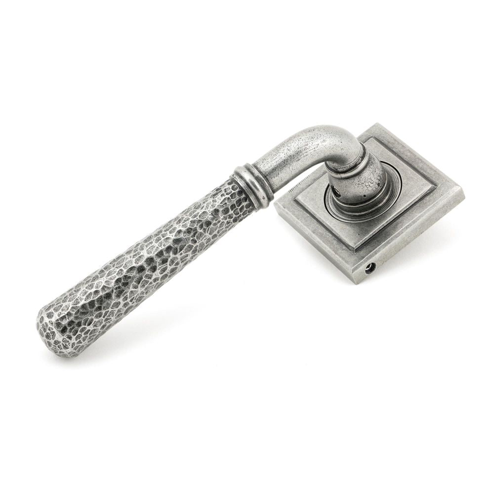 This is an image of From The Anvil - Pewter Hammered Newbury Lever on Rose Set (Square) - Unsprung available to order from T.H Wiggans Architectural Ironmongery in Kendal, quick delivery and discounted prices.