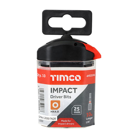 This is an image showing TIMCO Impact Driver Bits - Hex - 4.0 x 25 - 10 Pieces Handy Bit Pack available from T.H Wiggans Ironmongery in Kendal, quick delivery at discounted prices.