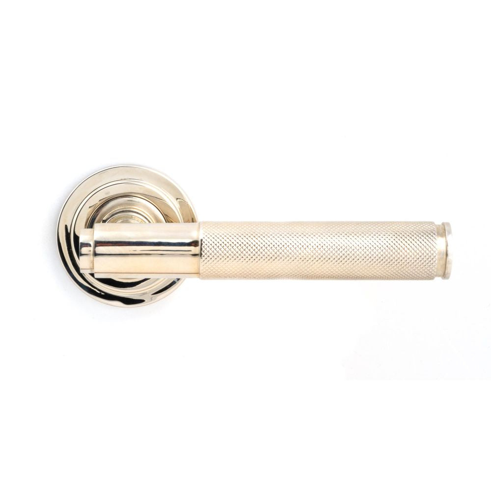 This is an image showing From The Anvil - Polished Nickel Brompton Lever on Rose Set (Art Deco) - Unsprun available from trade door handles, quick delivery and discounted prices