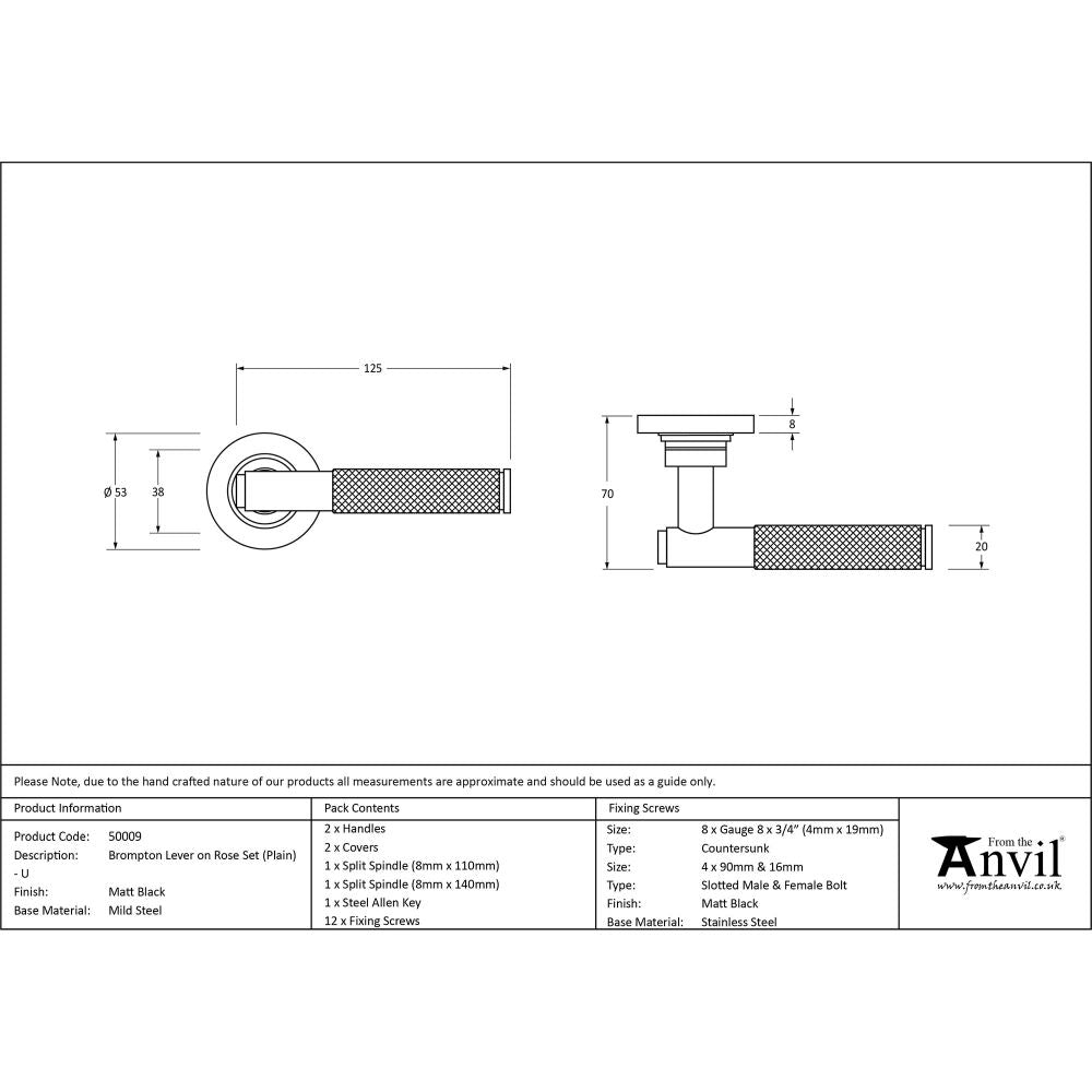 This is an image showing From The Anvil - Matt Black Brompton Lever on Rose Set (Plain) - Unsprung available from trade door handles, quick delivery and discounted prices