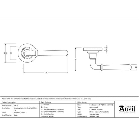 This is an image showing From The Anvil - Polished Chrome Newbury Lever on Rose Set (Plain) - Unsprung available from trade door handles, quick delivery and discounted prices