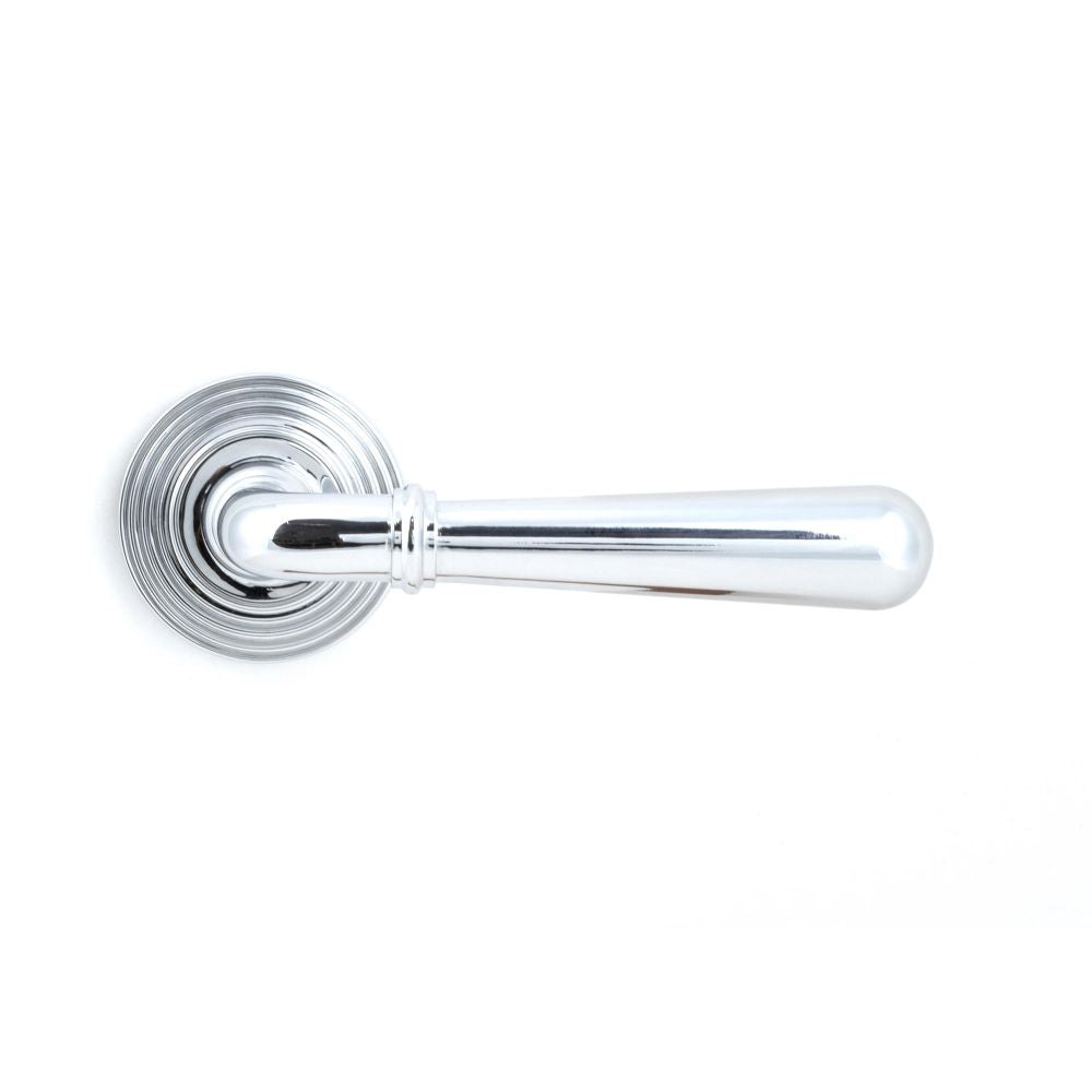 This is an image showing From The Anvil - Polished Chrome Newbury Lever on Rose Set (Beehive) - Unsprung available from trade door handles, quick delivery and discounted prices