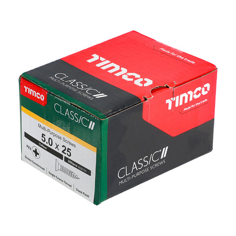 This is an image showing TIMCO Classic Multi-Purpose Screws - PZ - Double Countersunk - Yellow - 5.0 x 25 - 200 Pieces Box available from T.H Wiggans Ironmongery in Kendal, quick delivery at discounted prices.