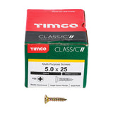 This is an image showing TIMCO Classic Multi-Purpose Screws - PZ - Double Countersunk - Yellow - 5.0 x 25 - 200 Pieces Box available from T.H Wiggans Ironmongery in Kendal, quick delivery at discounted prices.