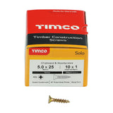 This is an image showing TIMCO Solo Chipboard & Woodscrews - PZ - Double Countersunk - Yellow - 5.0 x 25 - 200 Pieces Box available from T.H Wiggans Ironmongery in Kendal, quick delivery at discounted prices.