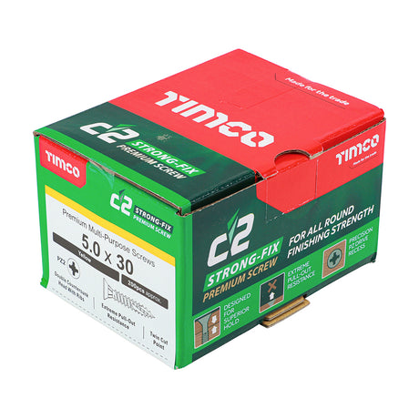 This is an image showing TIMCO C2 Strong-Fix - PZ - Double Countersunk - Twin-Cut - Yellow - 5.0 x 30 - 200 Pieces Box available from T.H Wiggans Ironmongery in Kendal, quick delivery at discounted prices.