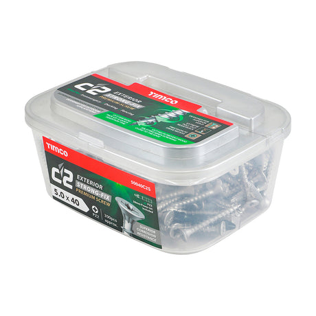 This is an image showing TIMCO C2 Exterior Strong-Fix - PZ - Double Countersunk with Ribs - Twin-Cut - Silver - 5.0 x 40 - 200 Pieces Tub available from T.H Wiggans Ironmongery in Kendal, quick delivery at discounted prices.