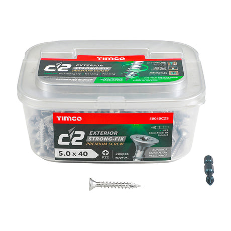 This is an image showing TIMCO C2 Exterior Strong-Fix - PZ - Double Countersunk with Ribs - Twin-Cut - Silver - 5.0 x 40 - 200 Pieces Tub available from T.H Wiggans Ironmongery in Kendal, quick delivery at discounted prices.