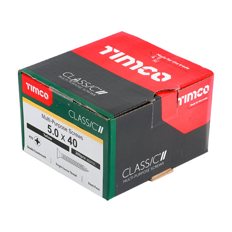 This is an image showing TIMCO Classic Multi-Purpose Screws - PZ - Double Countersunk - Yellow - 5.0 x 40 - 200 Pieces Box available from T.H Wiggans Ironmongery in Kendal, quick delivery at discounted prices.