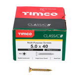 This is an image showing TIMCO Classic Multi-Purpose Screws - PZ - Double Countersunk - Yellow - 5.0 x 40 - 200 Pieces Box available from T.H Wiggans Ironmongery in Kendal, quick delivery at discounted prices.