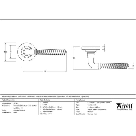 This is an image showing From The Anvil - Pol. Chrome Hammered Newbury Lever on Rose Set (Plain) - Unspru available from trade door handles, quick delivery and discounted prices