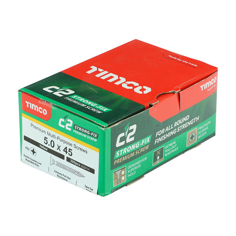 This is an image showing TIMCO C2 Strong-Fix - PZ - Double Countersunk - Twin-Cut - Yellow - 5.0 x 45 - 200 Pieces Box available from T.H Wiggans Ironmongery in Kendal, quick delivery at discounted prices.