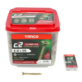 This is an image showing TIMCO C2 Clamp-Fix - TX - Double Countersunk with Ribs - Twin-Cut - Yellow - 5.0 x 50 - 600 Pieces Tub available from T.H Wiggans Ironmongery in Kendal, quick delivery at discounted prices.