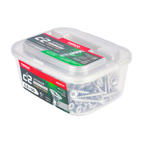 This is an image showing TIMCO C2 Exterior Strong-Fix - PZ - Double Countersunk with Ribs - Twin-Cut - Silver - 5.0 x 50 - 180 Pieces Tub available from T.H Wiggans Ironmongery in Kendal, quick delivery at discounted prices.