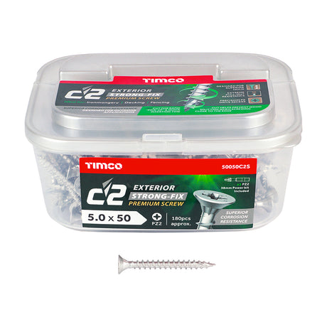 This is an image showing TIMCO C2 Exterior Strong-Fix - PZ - Double Countersunk with Ribs - Twin-Cut - Silver - 5.0 x 50 - 180 Pieces Tub available from T.H Wiggans Ironmongery in Kendal, quick delivery at discounted prices.