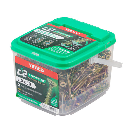 This is an image showing TIMCO C2 Strong-Fix - PZ - Double Countersunk - Twin-Cut - Yellow - 5.0 x 50 - 600 Pieces Tub available from T.H Wiggans Ironmongery in Kendal, quick delivery at discounted prices.