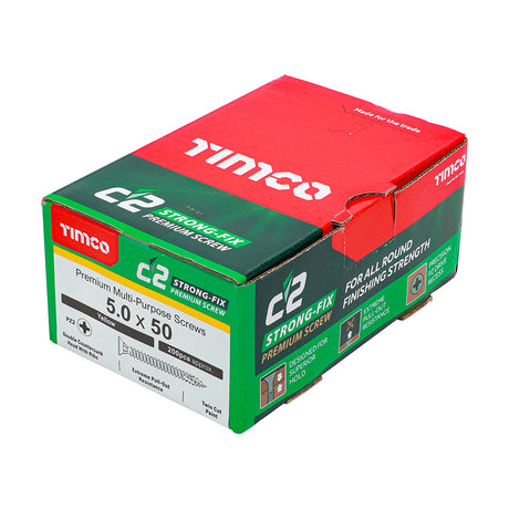 This is an image showing TIMCO C2 Strong-Fix - PZ - Double Countersunk - Twin-Cut - Yellow - 5.0 x 50 - 200 Pieces Box available from T.H Wiggans Ironmongery in Kendal, quick delivery at discounted prices.