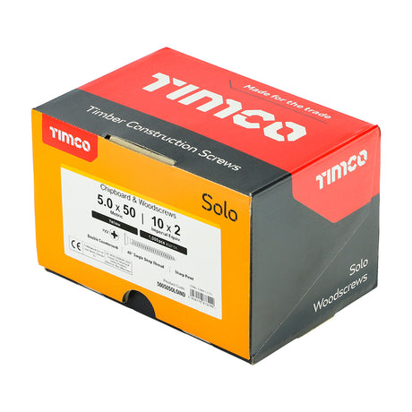 This is an image showing TIMCO Solo Chipboard & Woodscrews - Industry Pack - PZ - Double Countersunk - Yellow - 5.0 x 50 - 1000 Pieces Box available from T.H Wiggans Ironmongery in Kendal, quick delivery at discounted prices.