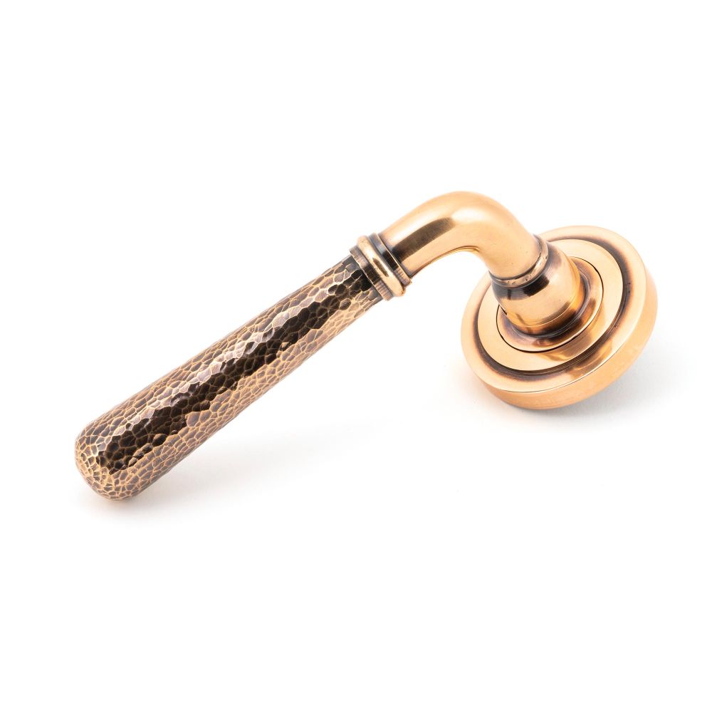 This is an image of From The Anvil - Polished Bronze Hammered Newbury Lever on Rose Set (Art Deco) - Uns available to order from T.H Wiggans Architectural Ironmongery in Kendal, quick delivery and discounted prices.