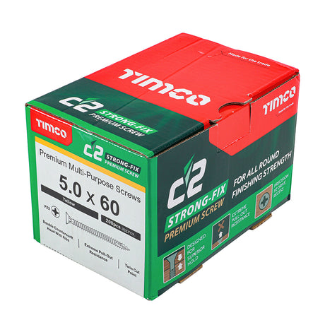 This is an image showing TIMCO C2 Strong-Fix - PZ - Double Countersunk - Twin-Cut - Yellow - 5.0 x 60 - 200 Pieces Box available from T.H Wiggans Ironmongery in Kendal, quick delivery at discounted prices.