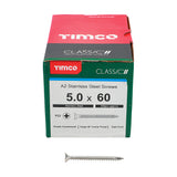 This is an image showing TIMCO Classic Multi-Purpose Screws - PZ - Double Countersunk - A2 Stainless Steel
 - 5.0 x 60 - 200 Pieces Box available from T.H Wiggans Ironmongery in Kendal, quick delivery at discounted prices.