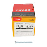 This is an image showing TIMCO Solo Chipboard & Woodscrews - PZ - Double Countersunk - Zinc - 5.0 x 70 - 200 Pieces Box available from T.H Wiggans Ironmongery in Kendal, quick delivery at discounted prices.