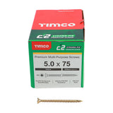 This is an image showing TIMCO C2 Strong-Fix - PZ - Double Countersunk - Twin-Cut - Yellow - 5.0 x 75 - 200 Pieces Box available from T.H Wiggans Ironmongery in Kendal, quick delivery at discounted prices.