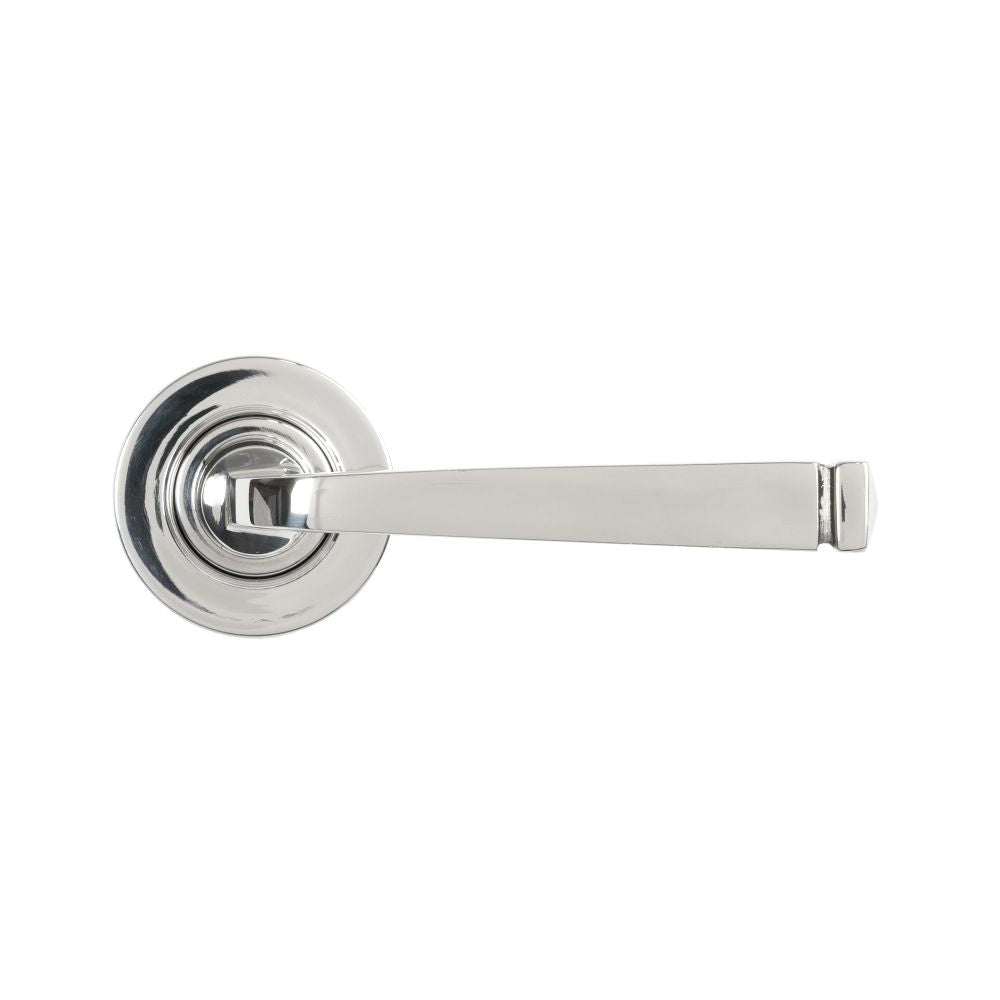 This is an image showing From The Anvil - Polished Marine SS (316) Avon Round Lever on Rose Set (Plain) - available from trade door handles, quick delivery and discounted prices