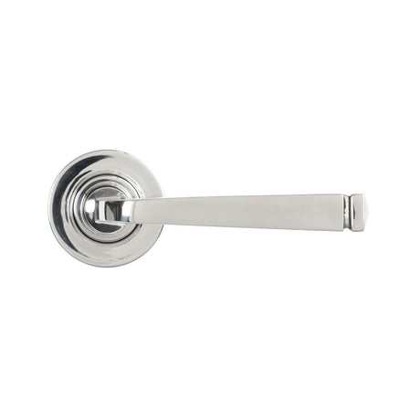 This is an image showing From The Anvil - Polished Marine SS (316) Avon Round Lever on Rose Set (Plain) - available from trade door handles, quick delivery and discounted prices