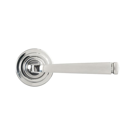 This is an image showing From The Anvil - Polished Marine SS (316) Avon Round Lever on Rose Set (Art Deco available from trade door handles, quick delivery and discounted prices