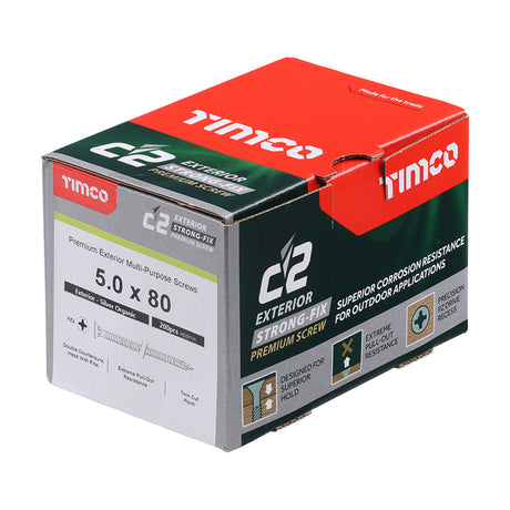 This is an image showing TIMCO C2 Exterior Strong-Fix - PZ - Double Countersunk with Ribs - Twin-Cut - Silver - 5.0 x 80 - 200 Pieces Box available from T.H Wiggans Ironmongery in Kendal, quick delivery at discounted prices.