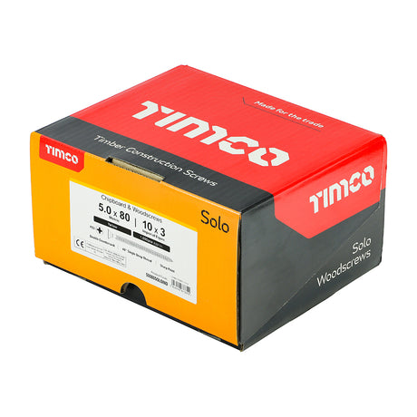 This is an image showing TIMCO Solo Chipboard & Woodscrews - Industry Pack - PZ - Double Countersunk - Yellow - 5.0 x 80 - 1000 Pieces Box available from T.H Wiggans Ironmongery in Kendal, quick delivery at discounted prices.