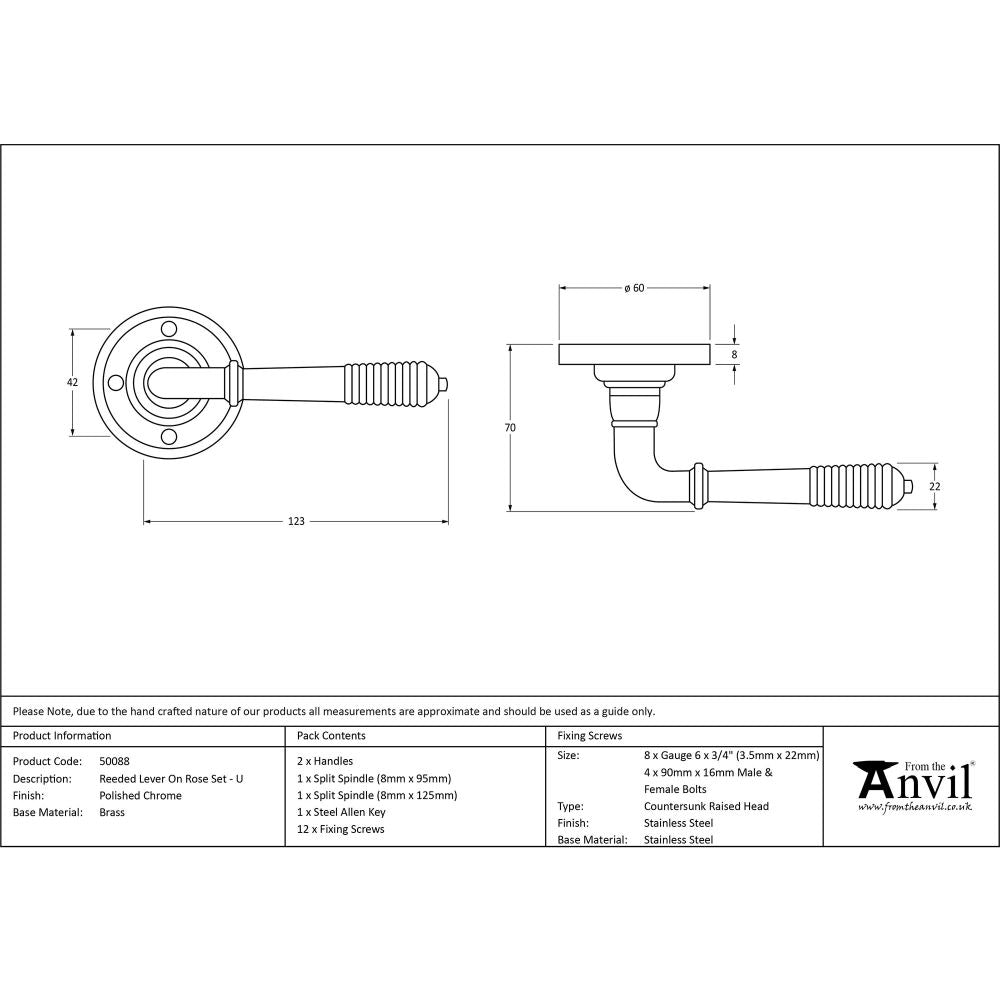 This is an image showing From The Anvil - Polished Chrome Reeded Lever on Rose Set - Unsprung available from trade door handles, quick delivery and discounted prices