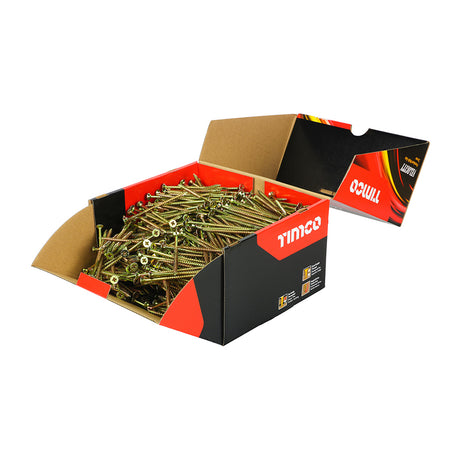 This is an image showing TIMCO Velocity Premium Multi-Use Screws - PZ - Double Countersunk - Yellow - 5.0 x 90 - 1000 Pieces Box available from T.H Wiggans Ironmongery in Kendal, quick delivery at discounted prices.