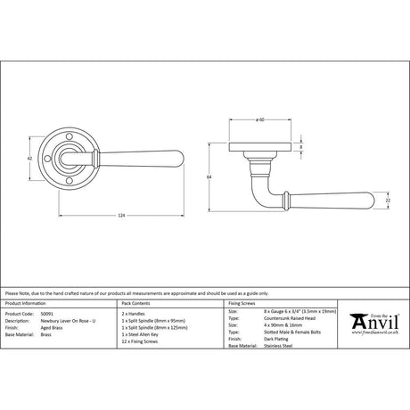 This is an image showing From The Anvil - Aged Brass Newbury Lever on Rose Set - Unsprung available from trade door handles, quick delivery and discounted prices