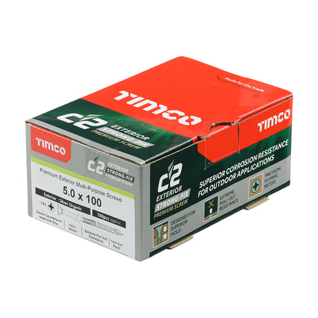 This is an image showing TIMCO C2 Exterior Strong-Fix - PZ - Double Countersunk with Ribs - Twin-Cut - Silver - 5.0 x 100 - 100 Pieces Box available from T.H Wiggans Ironmongery in Kendal, quick delivery at discounted prices.