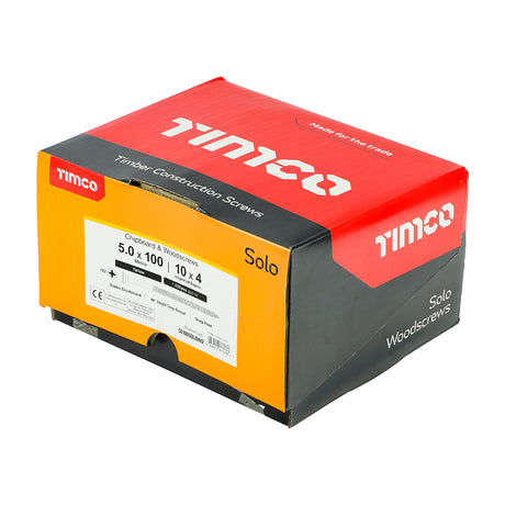 This is an image showing TIMCO Solo Chipboard & Woodscrews - Industry Pack - PZ - Double Countersunk - Yellow - 5.0 x 100 - 1000 Pieces Box available from T.H Wiggans Ironmongery in Kendal, quick delivery at discounted prices.