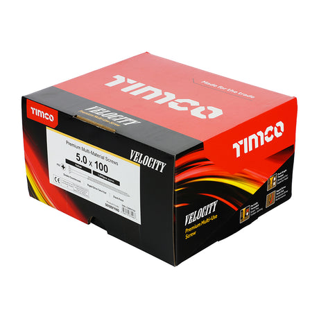 This is an image showing TIMCO Velocity Premium Multi-Use Screws - PZ - Double Countersunk - Yellow - 5.0 x 100 - 1000 Pieces Box available from T.H Wiggans Ironmongery in Kendal, quick delivery at discounted prices.