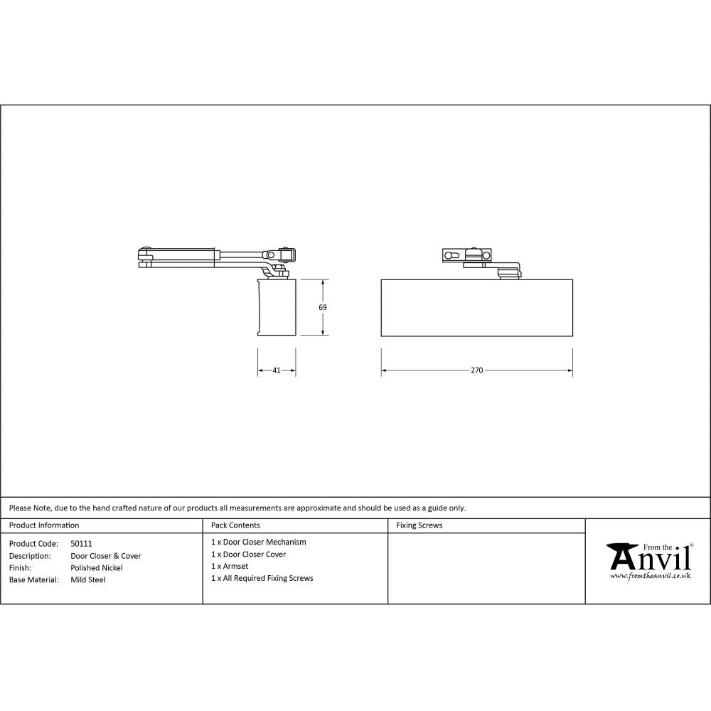 This is an image showing From The Anvil - Polished Nickel Size 2-5 Door Closer & Cover available from trade door handles, quick delivery and discounted prices