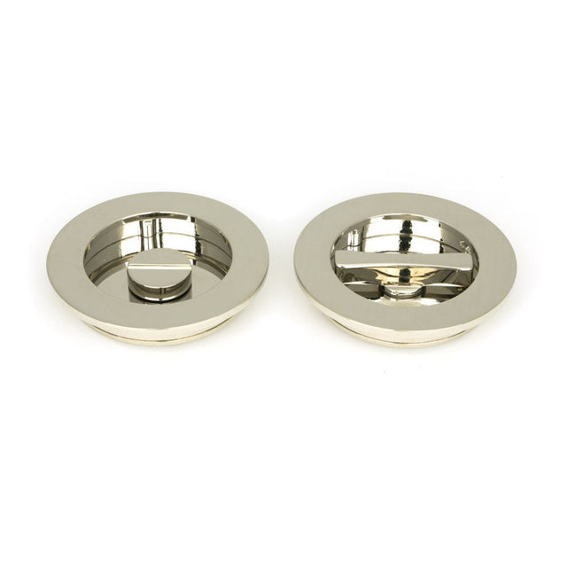 This is an image of From The Anvil - Polished Nickel 75mm Plain Round Pull - Privacy Set available to order from T.H Wiggans Architectural Ironmongery in Kendal, quick delivery and discounted prices.